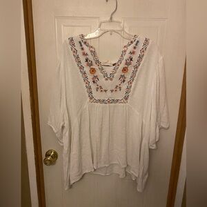 White Embroidered Boho Sharks Tooth Peasant Tunic